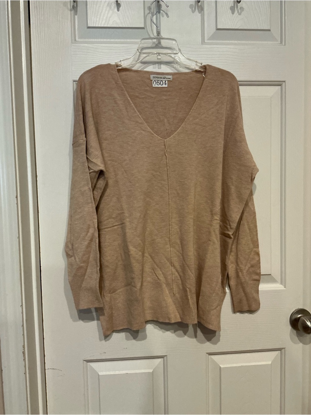Zenana Outfitters Taupe V-Neck Long Sleeve Sweater